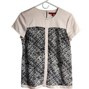 Narciso Rodriguez Black and Cream Patterned Short Sleeve Blouse S